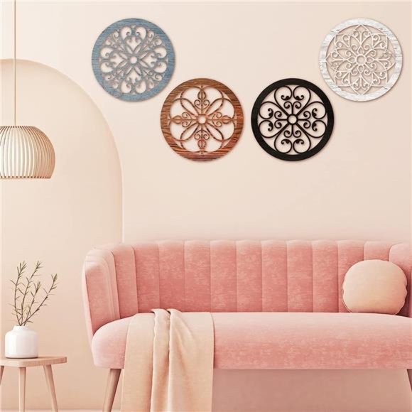 4 Pieces Thicken Rustic Wall Decor Modern Farmhouse Wall Art Decor Wooden Hollow - Picture 5 of 6